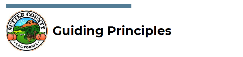 Image of Sutter County peaches logo with Sutter County Guiding Principles text