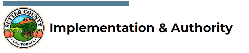 Image of Sutter County peaches logo next to Implementation and Authority text